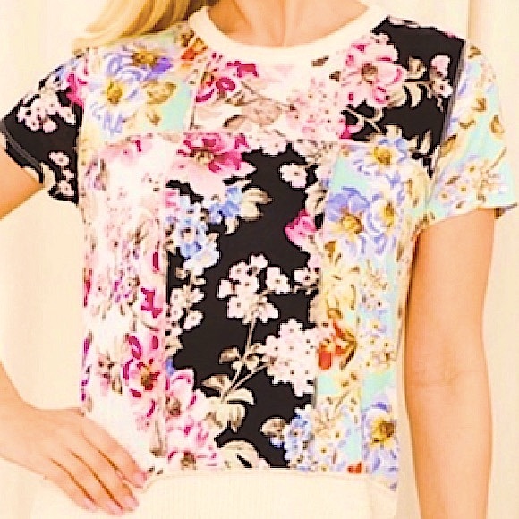 ✌🏼 #1334 Color Block Floral Contrast Gorgeous Tee - Picture 10 of 17